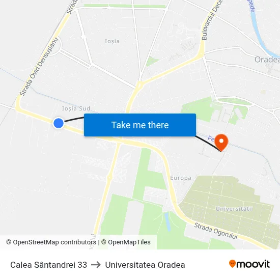 Calea Sântandrei 33 to Universitatea Oradea map