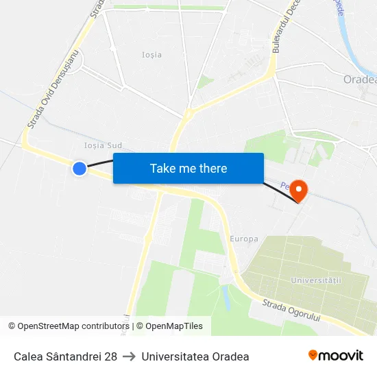 Calea Sântandrei 28 to Universitatea Oradea map