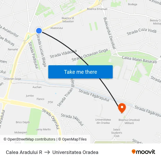 Calea Aradului R to Universitatea Oradea map