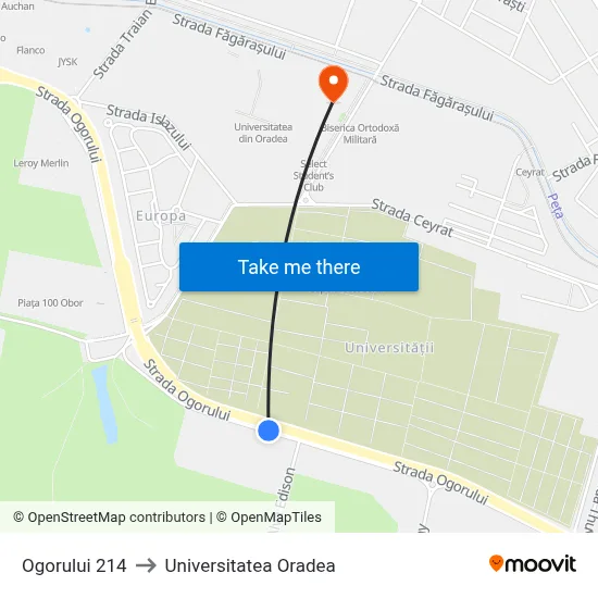 Ogorului 214 to Universitatea Oradea map