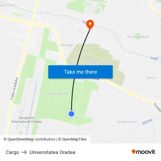 Cargo to Universitatea Oradea map