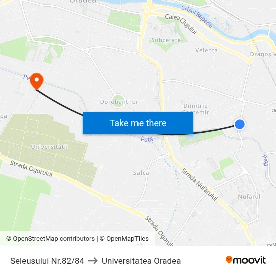 Seleusului Nr.82/84 to Universitatea Oradea map