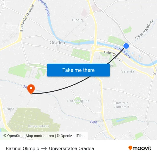 Bazinul Olimpic to Universitatea Oradea map