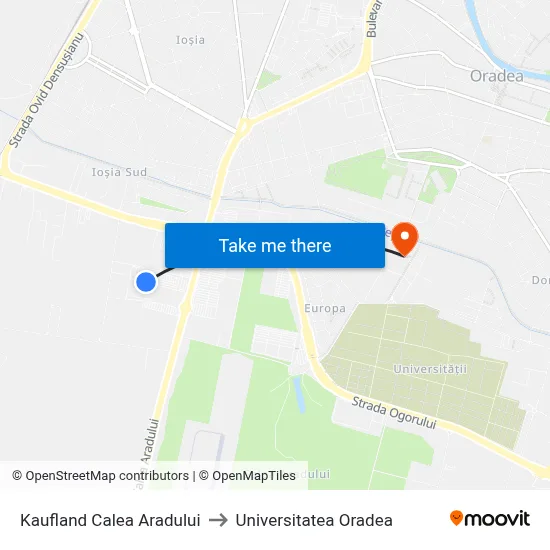 Kaufland Calea Aradului to Universitatea Oradea map