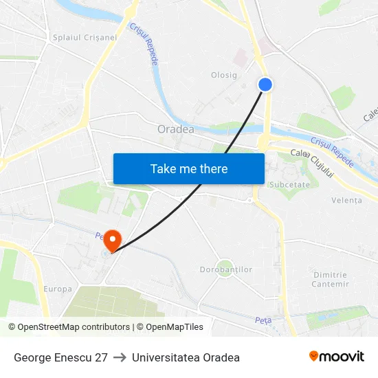 George Enescu 27 to Universitatea Oradea map
