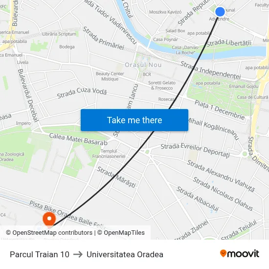 Parcul Traian 10 to Universitatea Oradea map