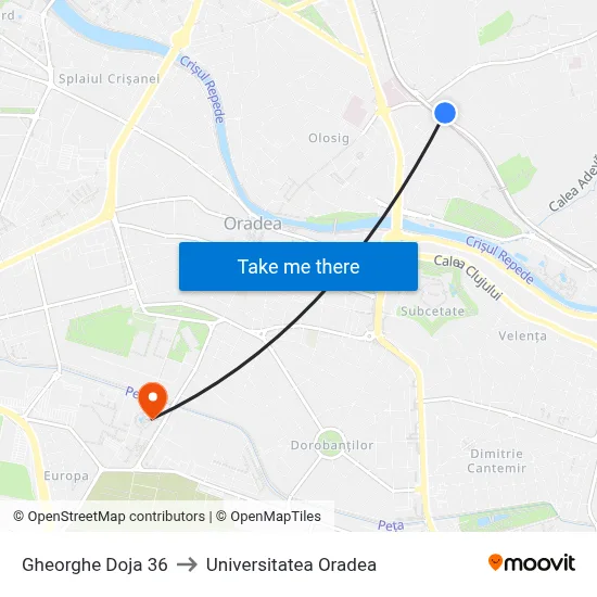 Gheorghe Doja 36 to Universitatea Oradea map