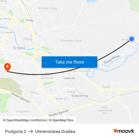 Podgoria 2 to Universitatea Oradea map