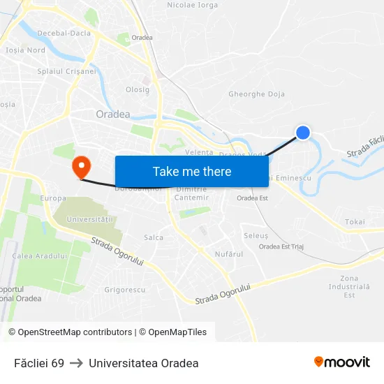 Făcliei 69 to Universitatea Oradea map