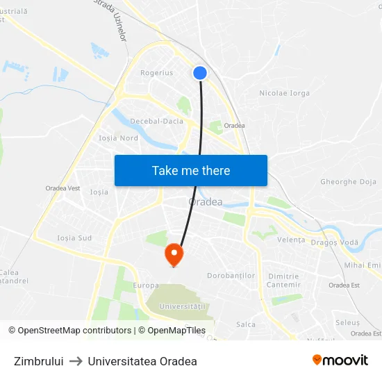 Zimbrului to Universitatea Oradea map