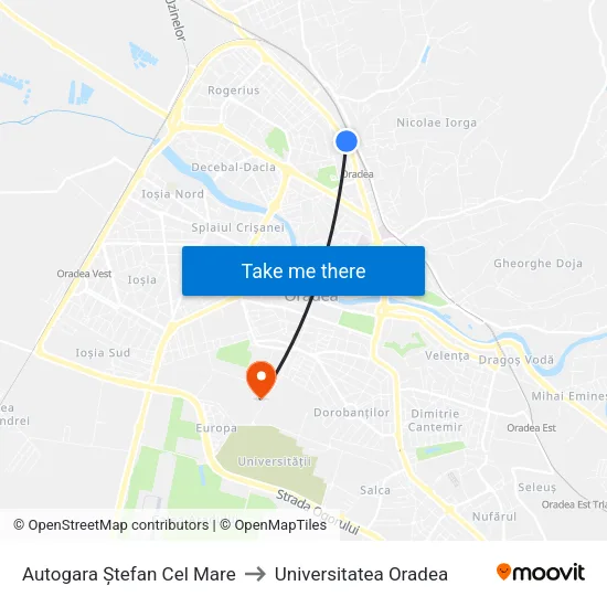 Autogara Ștefan Cel Mare to Universitatea Oradea map