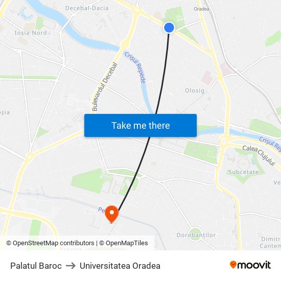 Palatul Baroc to Universitatea Oradea map