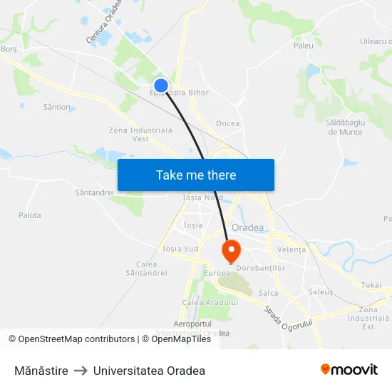Mănăstire to Universitatea Oradea map