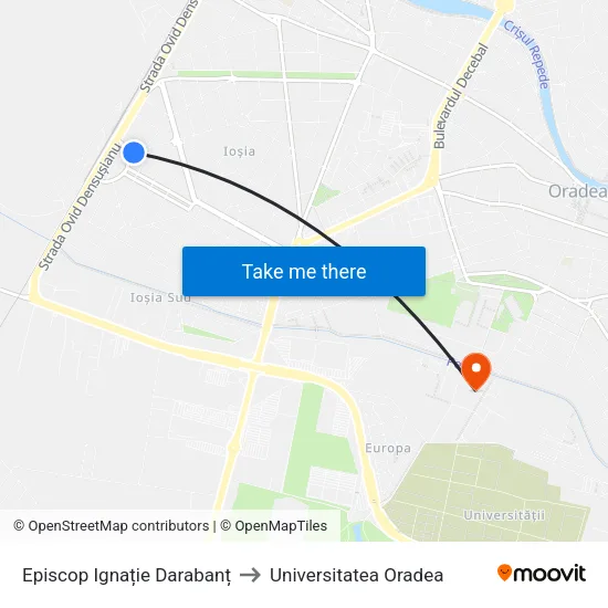 Episcop Ignație Darabanț to Universitatea Oradea map