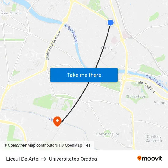 Liceul De Arte to Universitatea Oradea map