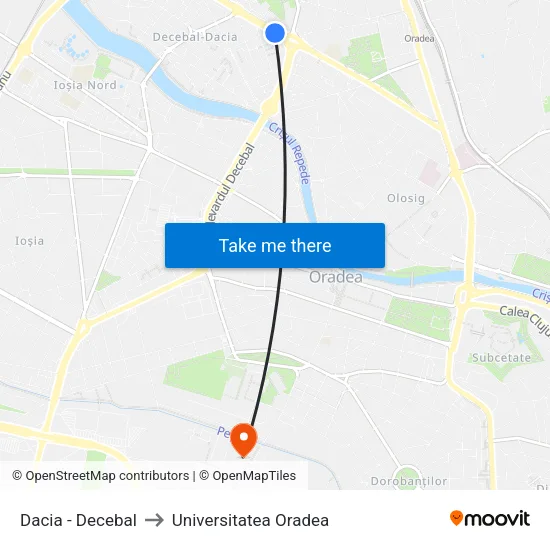 Dacia - Decebal to Universitatea Oradea map