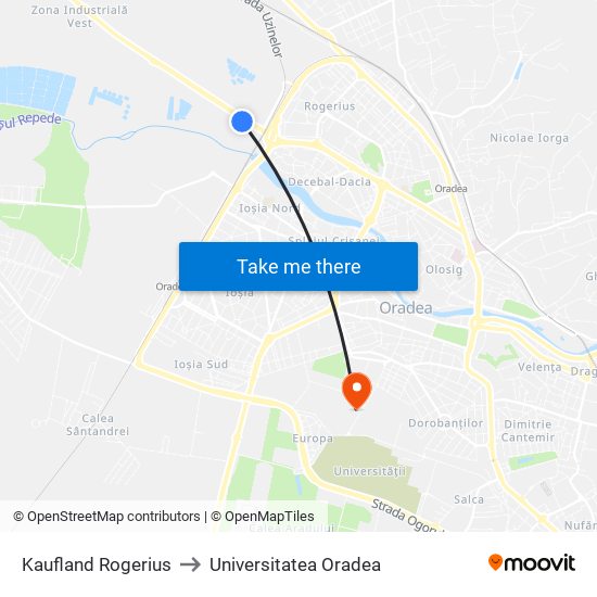 Kaufland Rogerius to Universitatea Oradea map