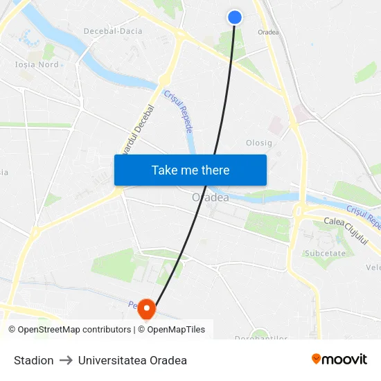 Stadion to Universitatea Oradea map