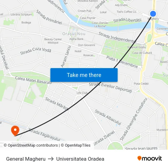 General Magheru to Universitatea Oradea map