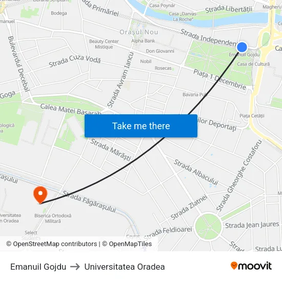 Emanuil Gojdu to Universitatea Oradea map