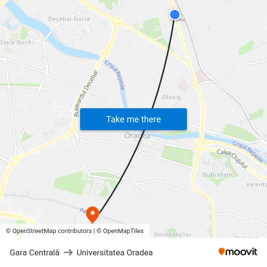 Gara Centrală to Universitatea Oradea map