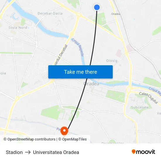 Stadion to Universitatea Oradea map
