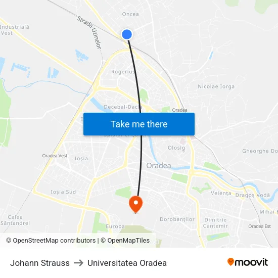 Johann Strauss to Universitatea Oradea map