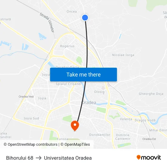 Bihorului 68 to Universitatea Oradea map
