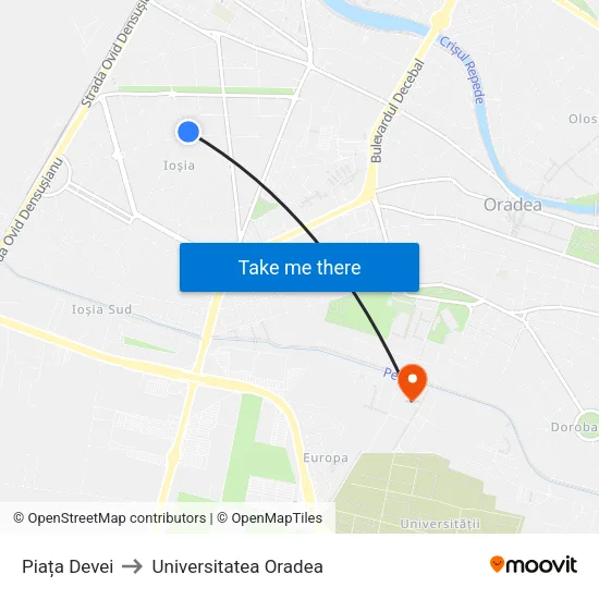 Piața Devei to Universitatea Oradea map