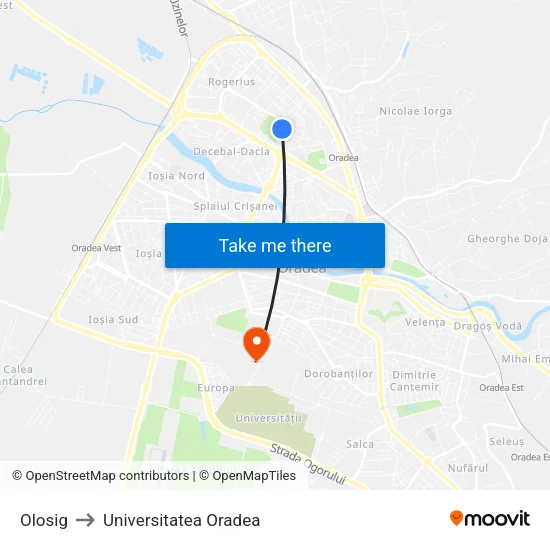 Olosig to Universitatea Oradea map