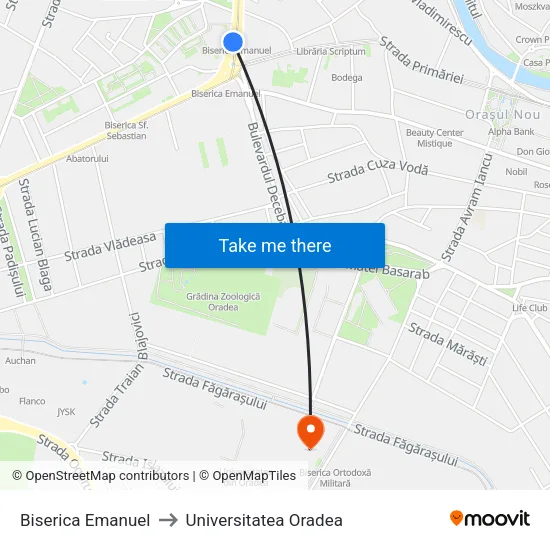 Biserica Emanuel to Universitatea Oradea map