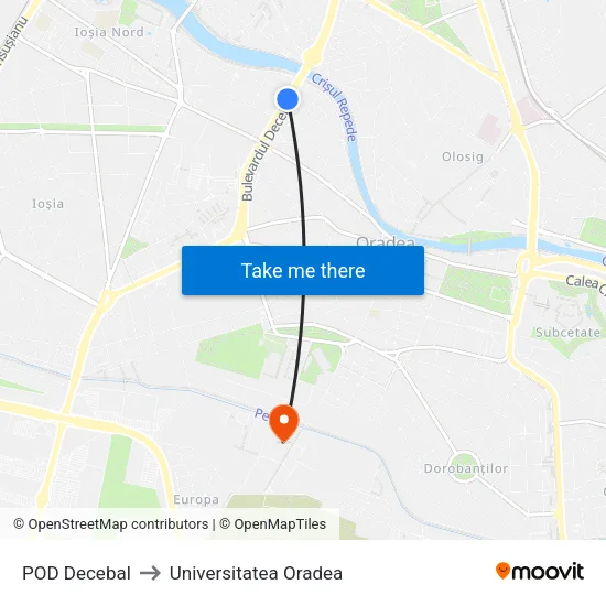 POD Decebal to Universitatea Oradea map