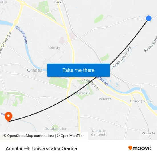 Arinului to Universitatea Oradea map