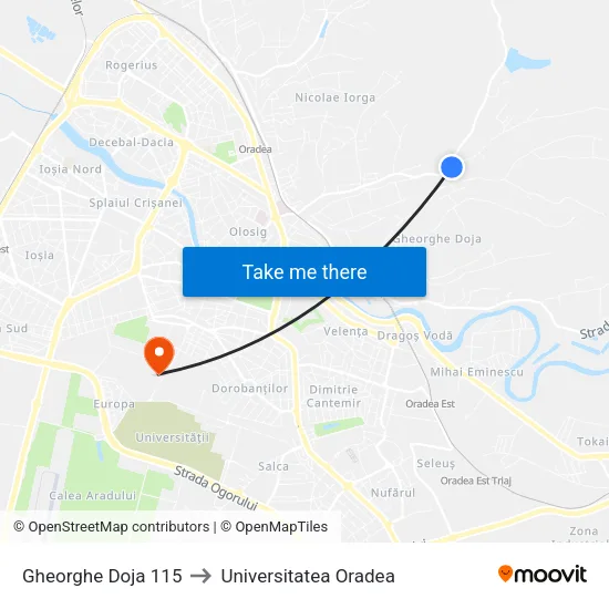 Gheorghe Doja 115 to Universitatea Oradea map