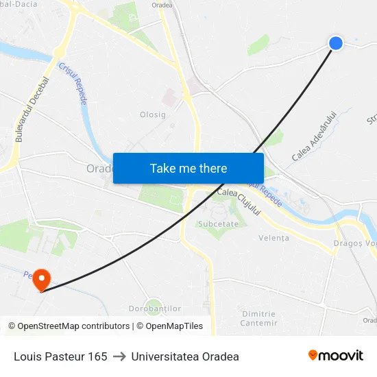 Louis Pasteur 165 to Universitatea Oradea map