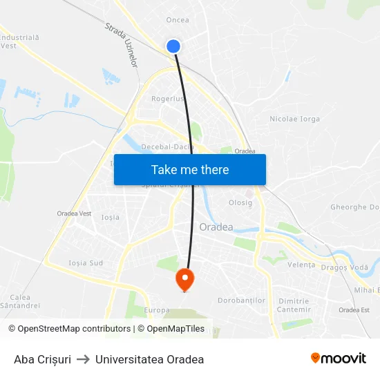 Aba Crișuri to Universitatea Oradea map