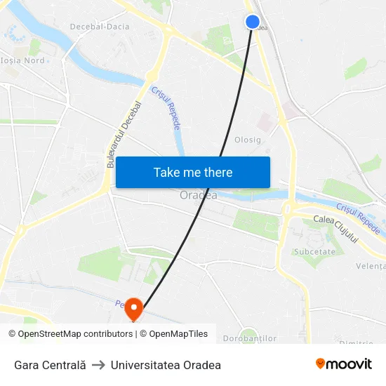 Gara Centrală to Universitatea Oradea map
