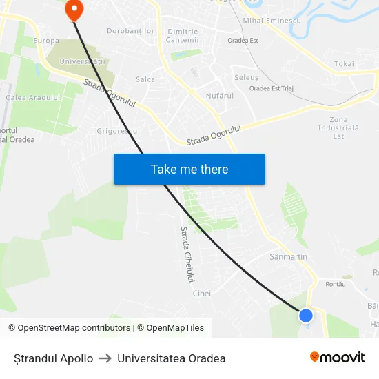 Băile Felix | Ștrandul Apollo to Universitatea Oradea map
