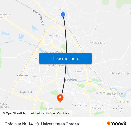 Grădinița Nr. 14 to Universitatea Oradea map