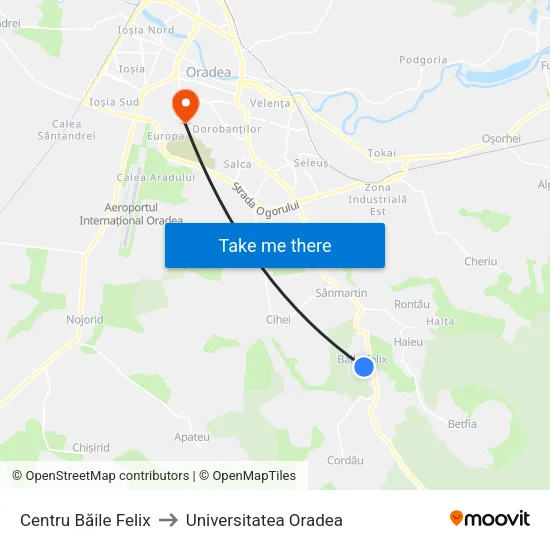 Băile Felix | Centru to Universitatea Oradea map