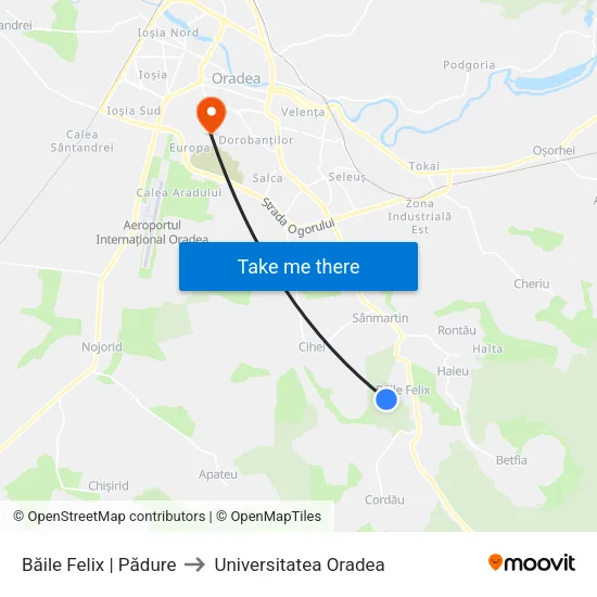 Băile Felix | Pădure to Universitatea Oradea map