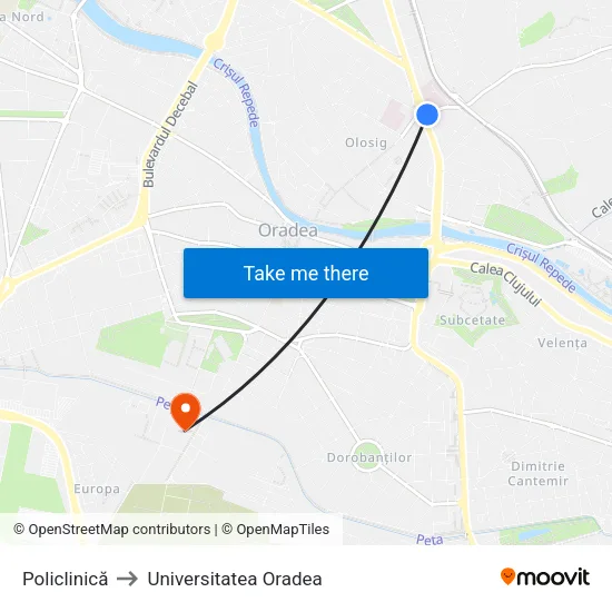 Policlinică to Universitatea Oradea map