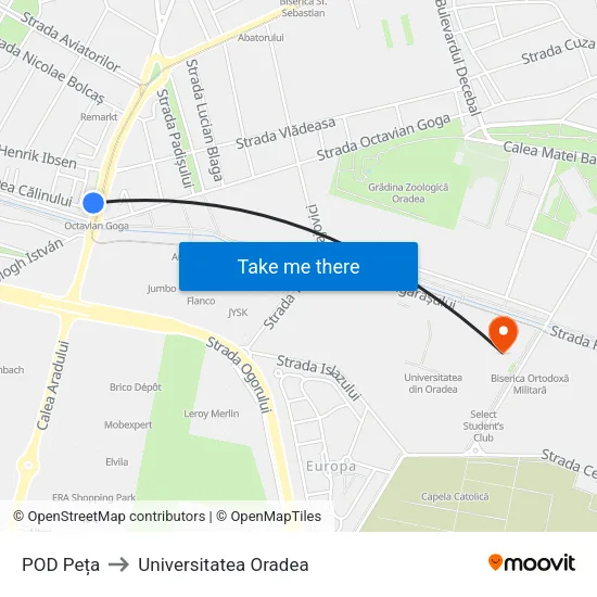 POD Peța to Universitatea Oradea map
