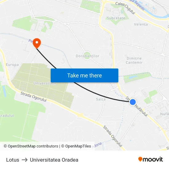 Lotus to Universitatea Oradea map