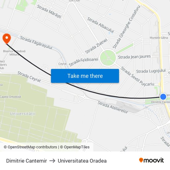 Dimitrie Cantemir to Universitatea Oradea map