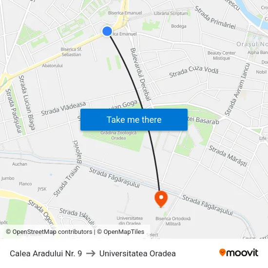 Calea Aradului Nr. 9 to Universitatea Oradea map