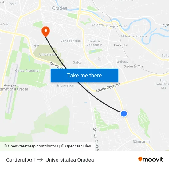 Cartierul A.N.L. to Universitatea Oradea map