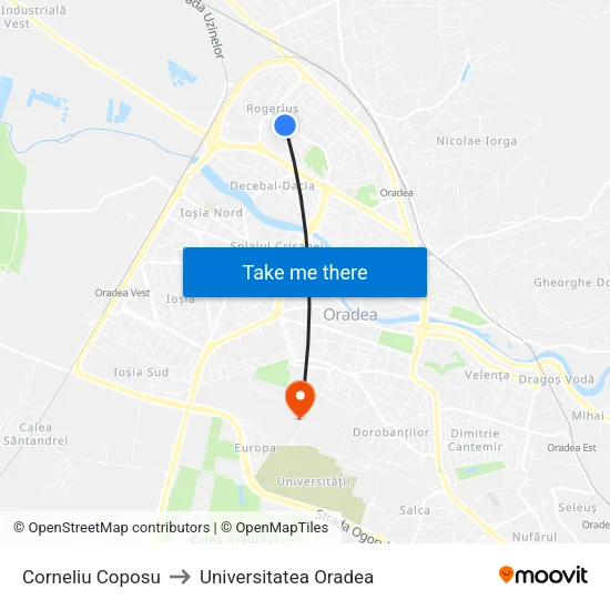 Corneliu Coposu to Universitatea Oradea map