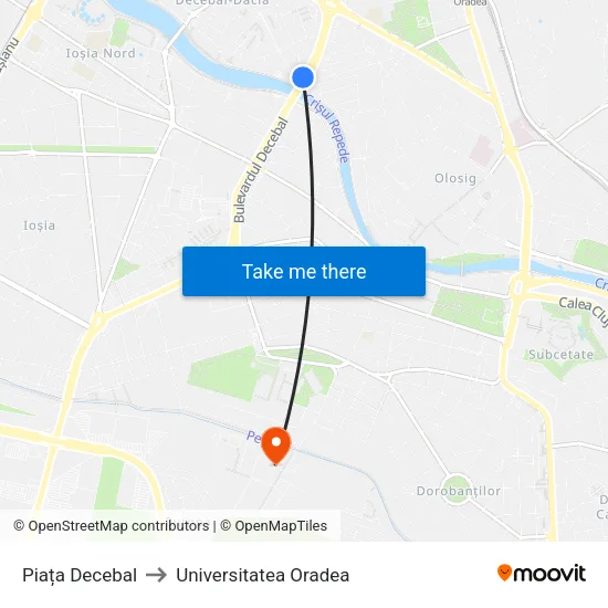 Piața Decebal to Universitatea Oradea map