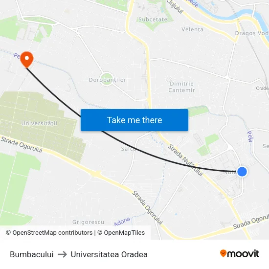 Bumbacului to Universitatea Oradea map